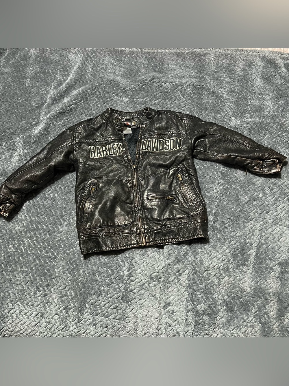 Harley-Davidson Kids Black Leather Jacket with Chest Logo
